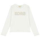 Girls White Logo Long Sleeve Top, 1, hi-res