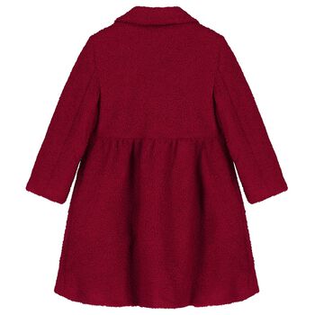 Girls Burgundy Bow Boucl&eacute; Coat
