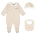 Beige & Ivory Logo Babygrow Gift Set , 3, hi-res