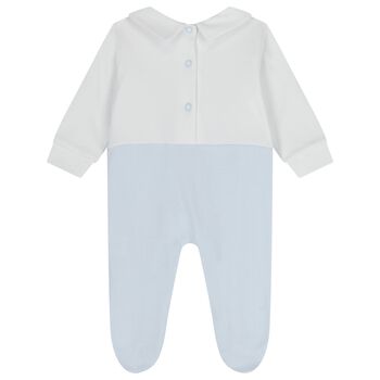 Baby Boys White & Blue Teddy Babygrow
