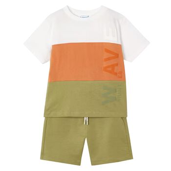 Boys White, Orange & Green Shorts Set