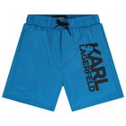 Boys Mini Me Blue Logo Swim Shorts, 1, hi-res