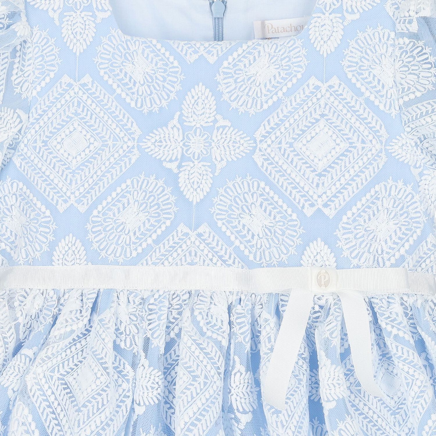 فستان تول مطرز باللون الأزرق والأبيض للبنات, 1, hi-res