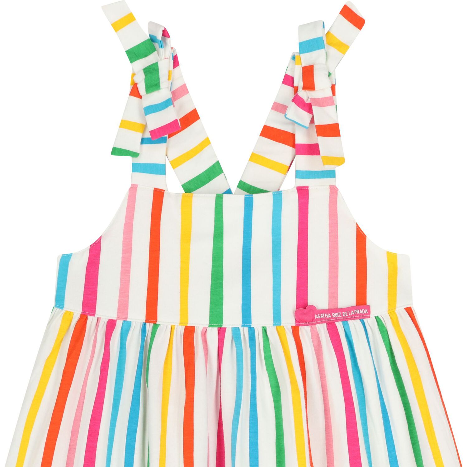 Girls Multi-Coloured Bow Striped Dress, 1, hi-res