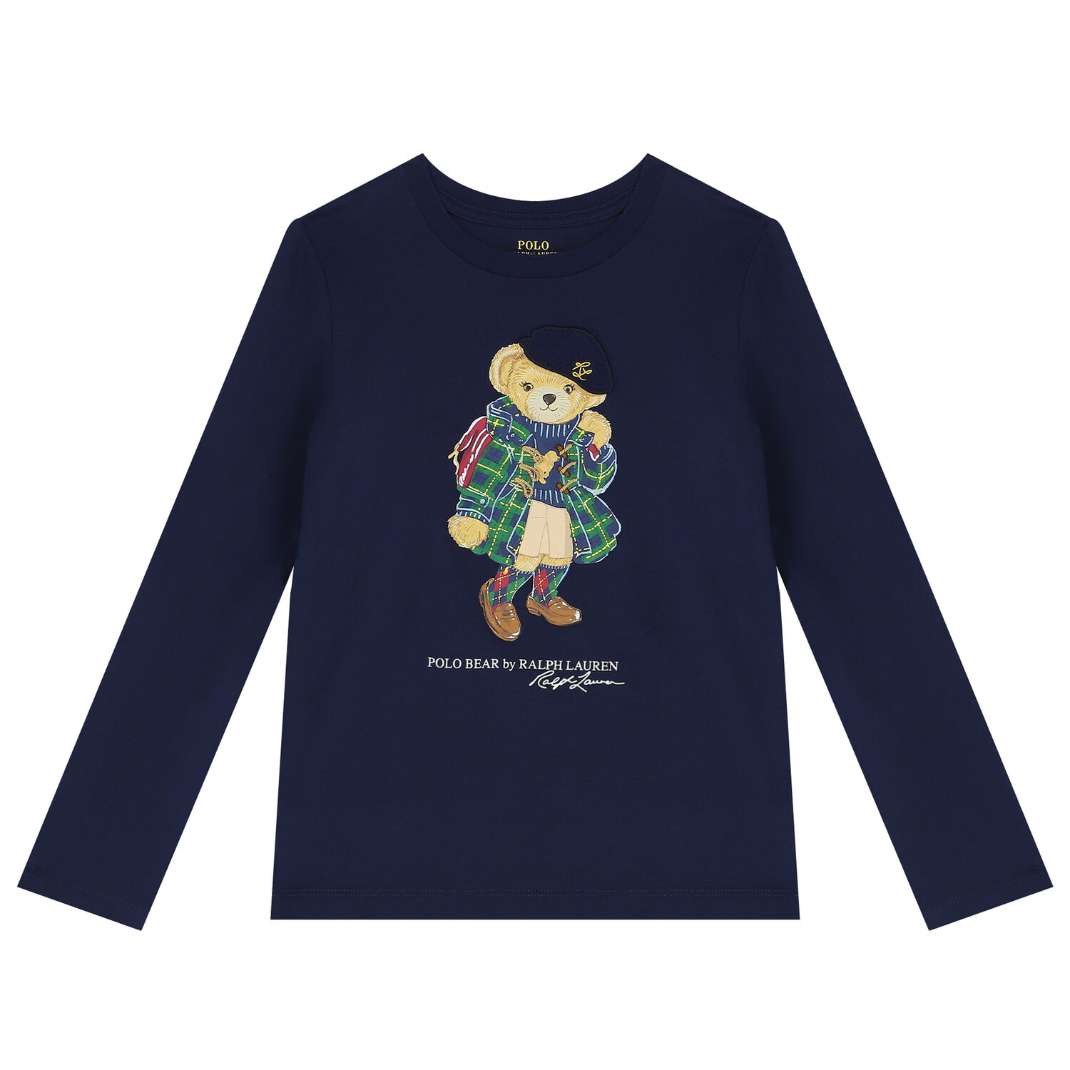 Girls Navy Blue Logo Long Sleeve Top, 1, hi-res