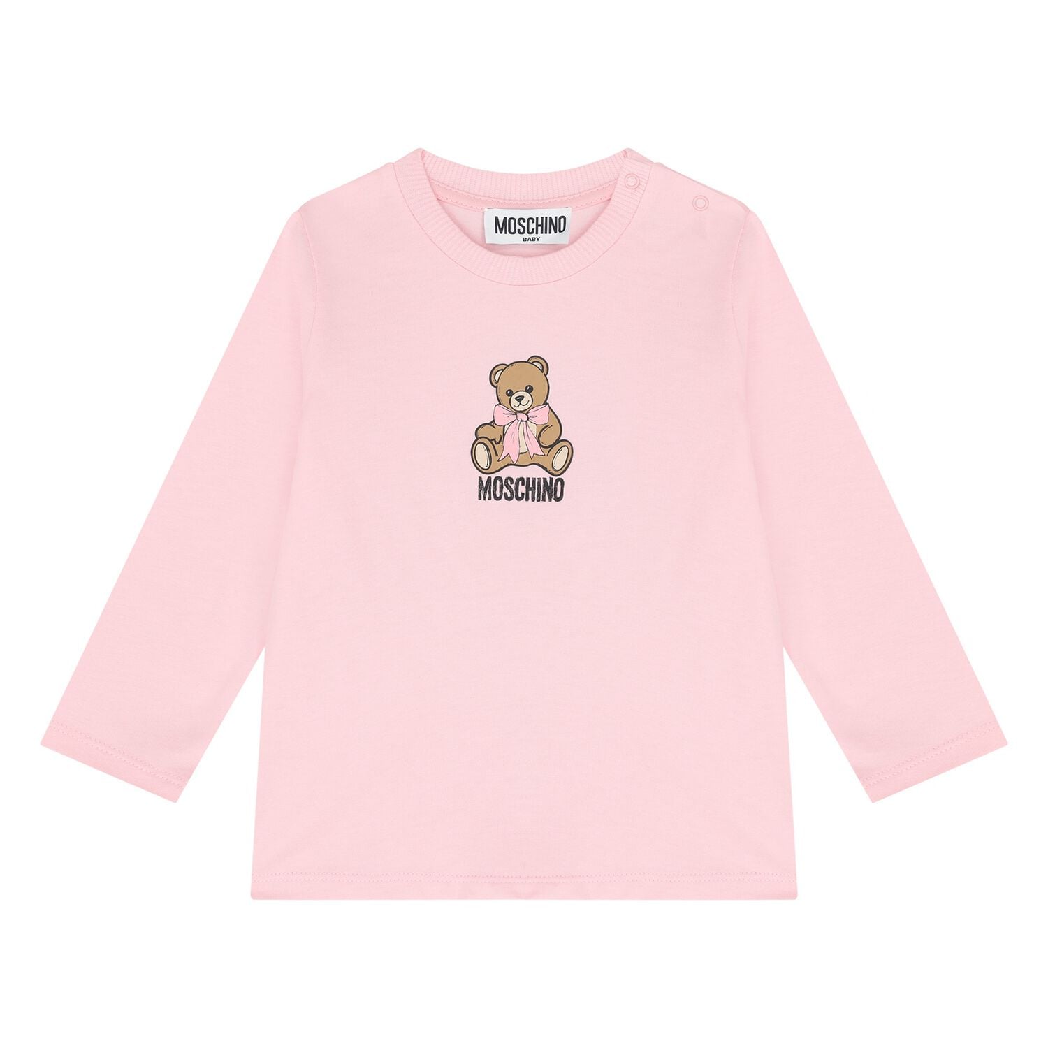 Younger Girls Pink Teddy Bear Logo Long Sleeve Top, 2, hi-res