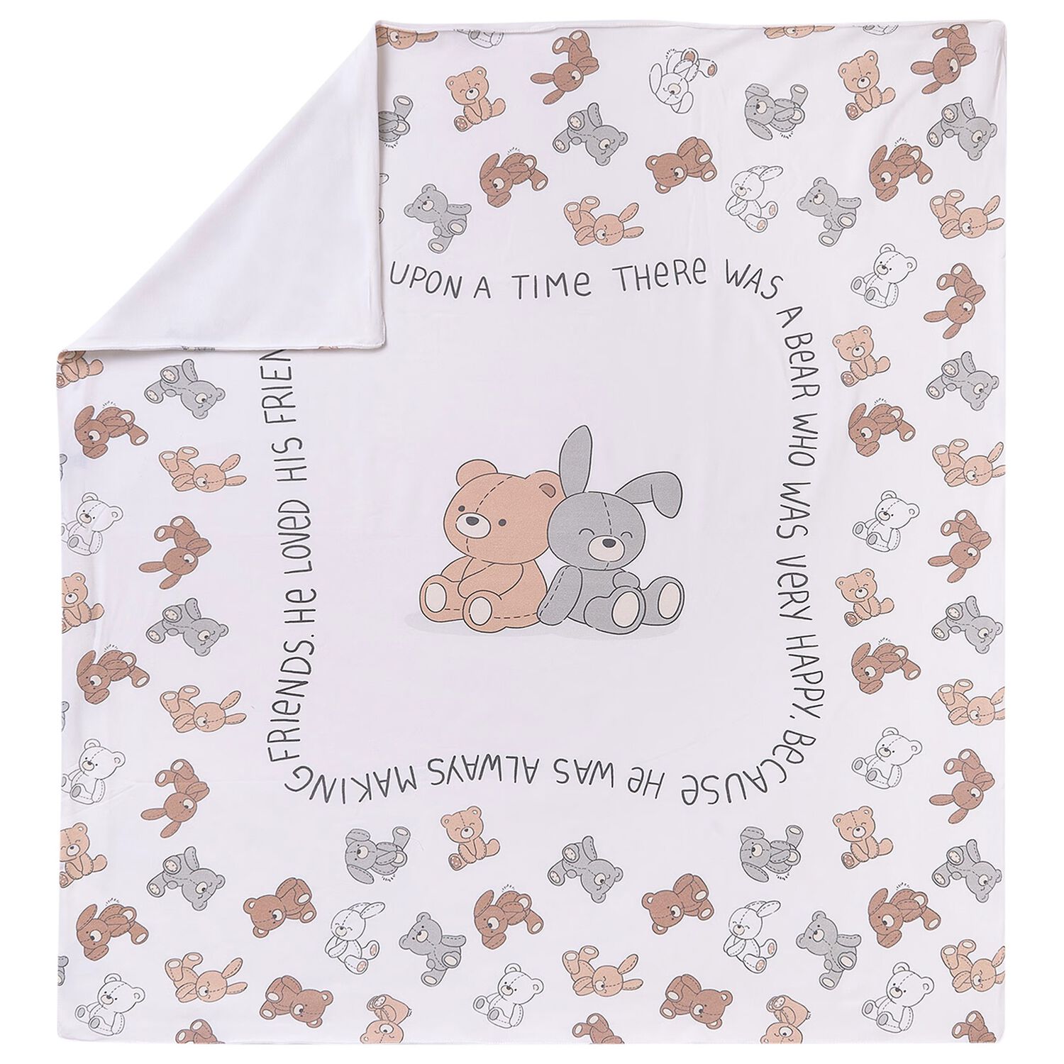 White Cotton Bear Print Baby Swaddle Blanket, 1, hi-res