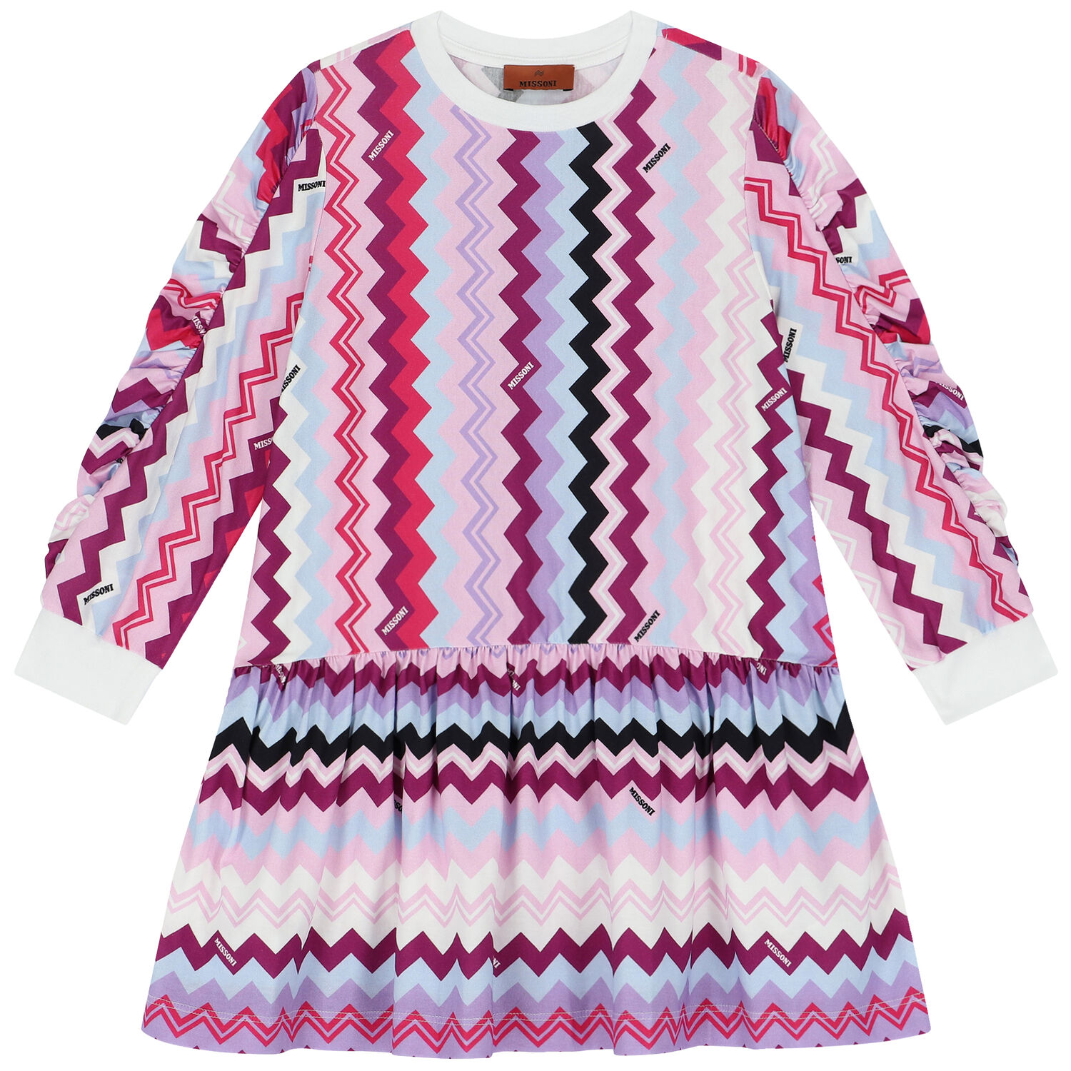 Girls Purple & Pink Logo Zigzag Dress, 1, hi-res