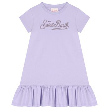 Girls Purple Strass Crystal Logo Dress