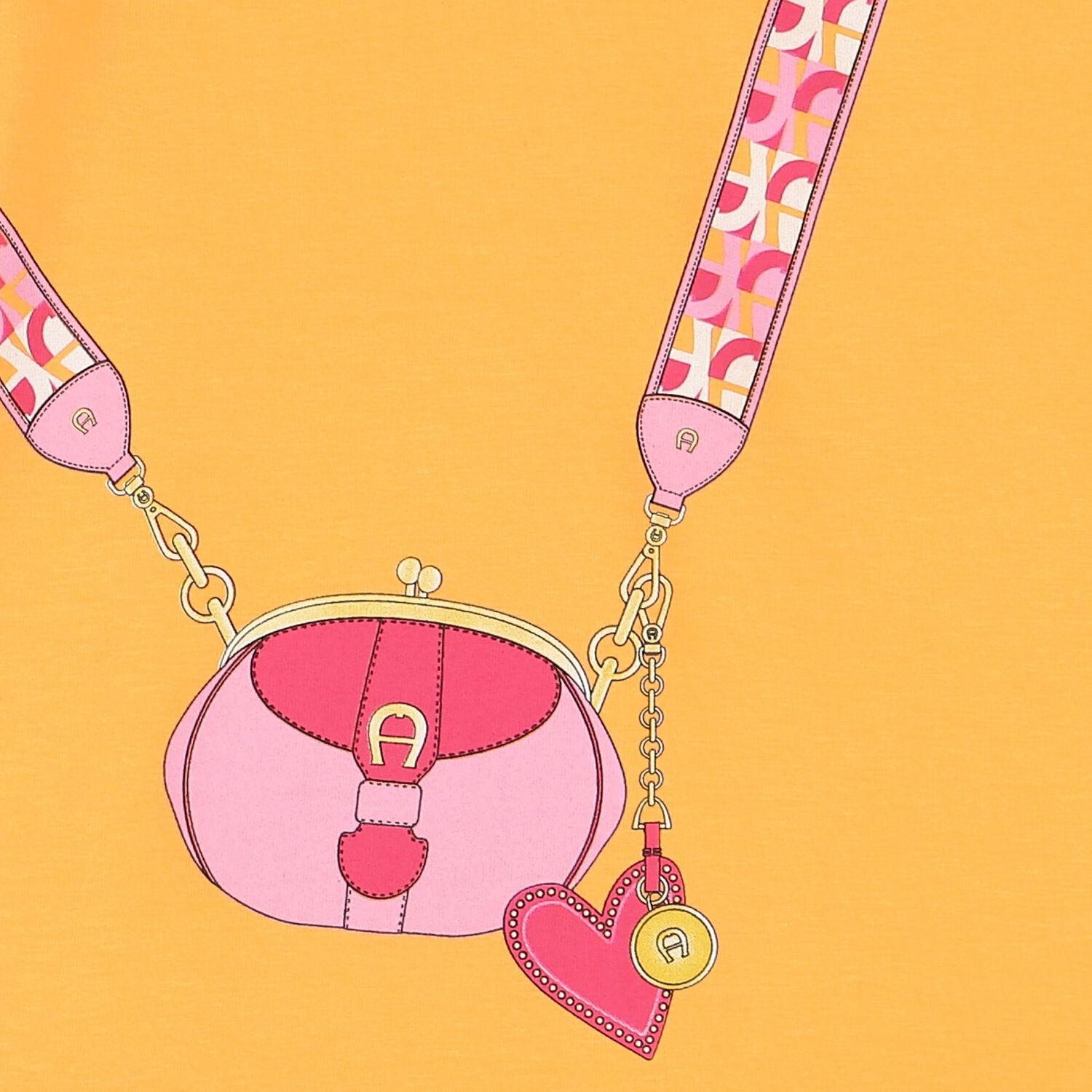 فستان بنات بالشعار وطبعة حقيبة باللون البرتقالى, 1, hi-res