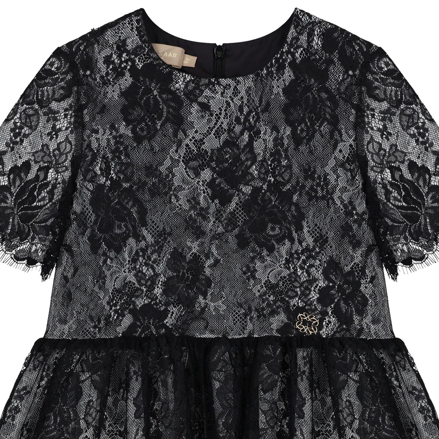 Girls Black Floral Lace Dress, 1, hi-res image number null
