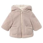 Baby Girls Ivory & Beige Bow Reversible Jacket, 1, hi-res