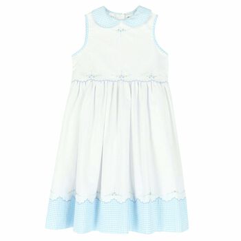 Girls White & Blue Embroidered Dress