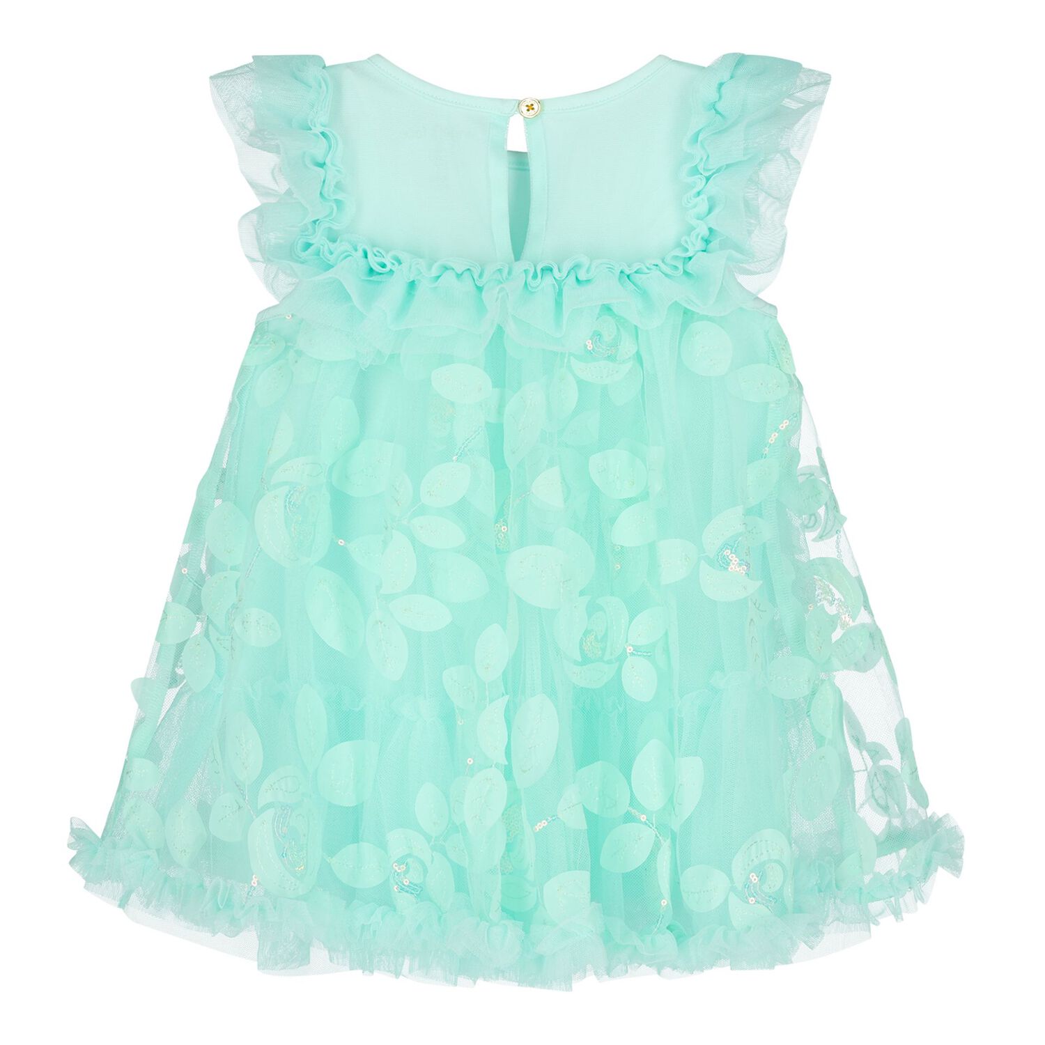 Baby Girls Green Appliqued Tulle Dress, 2, hi-res