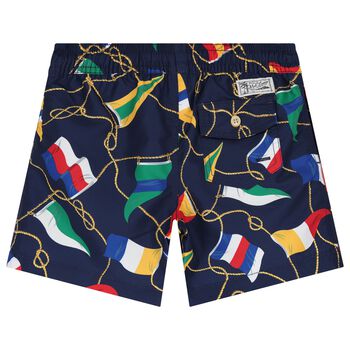 Boys Navy Blue Flag Logo Swimshorts