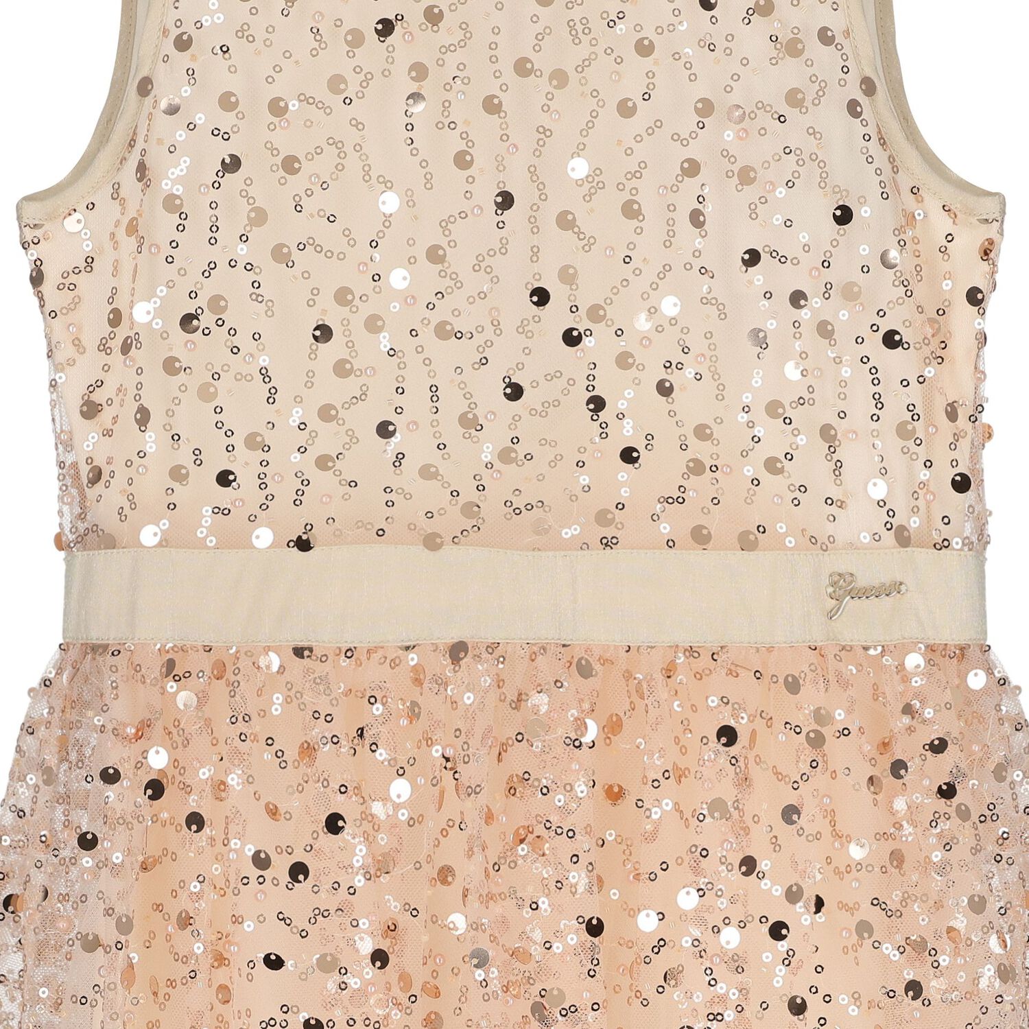 Girls Beige Embellished Sequin Dress, 1, hi-res