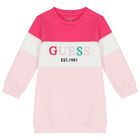 طقم فستان بنات بالشعار باللون الأبيض والزهري, 1, hi-res