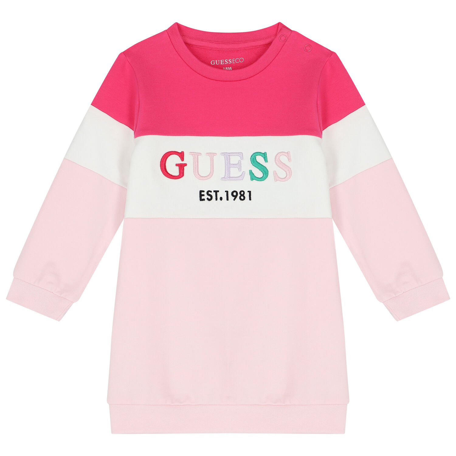 طقم فستان بنات بالشعار باللون الأبيض والزهري, 1, hi-res