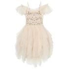 Girls Beige Embellished Tulle Dress, 1, hi-res