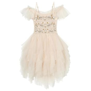 فستان للبنات من التول باللون البيج 