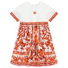 Girls White & Orange Majolica Dress, 1, hi-res