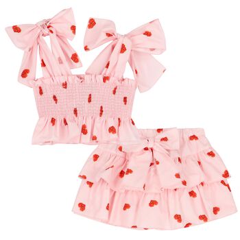 Girls Pink Heart Skirt Set