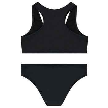 Girls Black Teddy Bear Logo Bikini