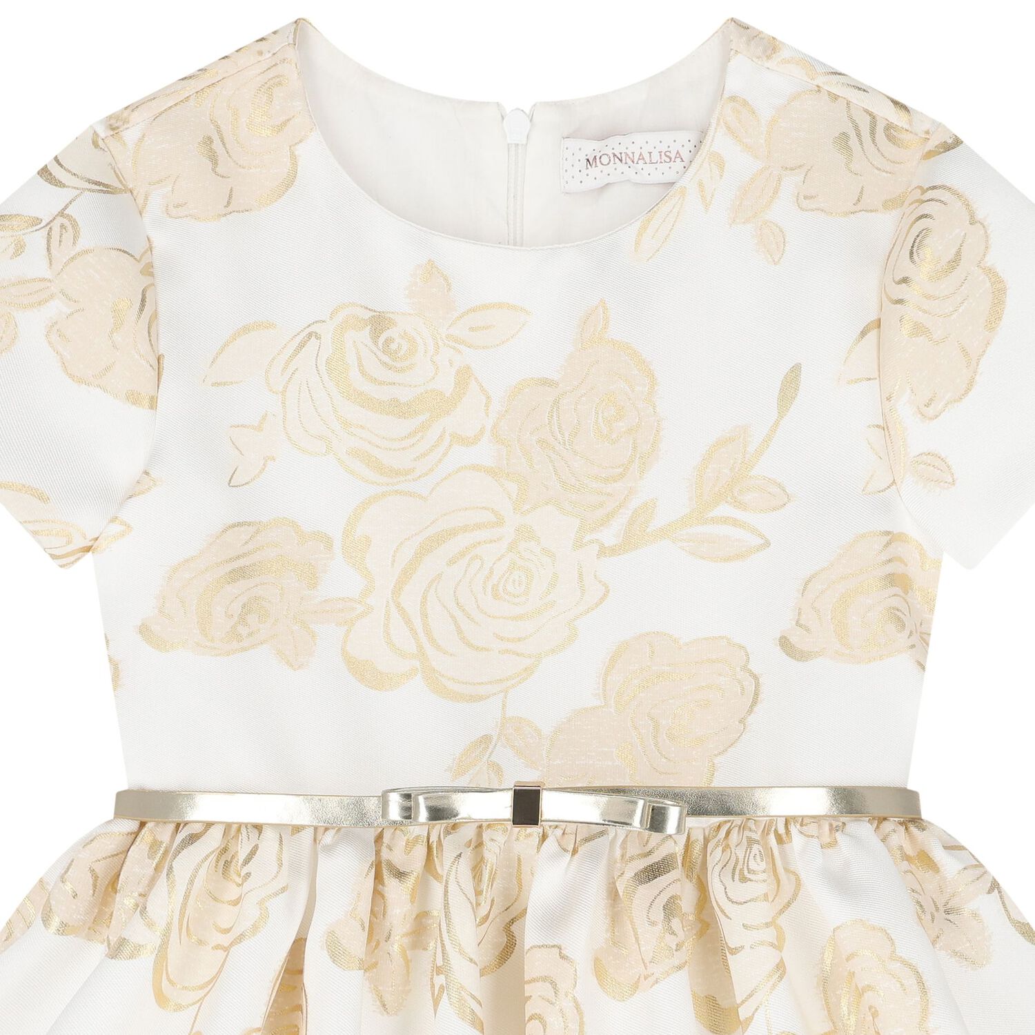 Girls White & Gold Rose Dress, 1, hi-res