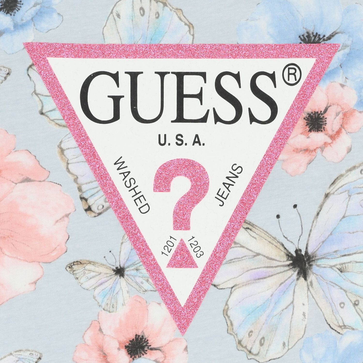 Girls Blue & Pink Floral Butterfly Logo T-Shirt, 2, hi-res