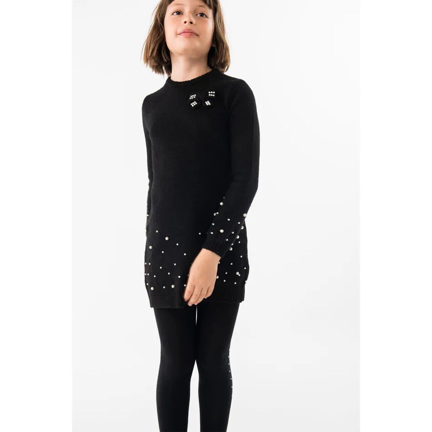 Girls Black Embellished Jumper Dress, 1, hi-res image number null