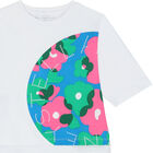 توب باكمام بالشعار باللون الابيض للبنات , 1, hi-res