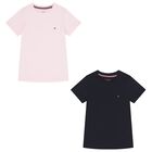 Girls Pink & Navy Blue Cotton Logo T-Shirts ( 2-Pack ), 2, hi-res