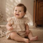 Baby Girls Beige Embroidered Floral Dress Set, 1, hi-res