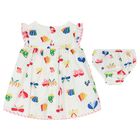 طقم بنات فستان بطبعة باللون الأبيض, 2, hi-res