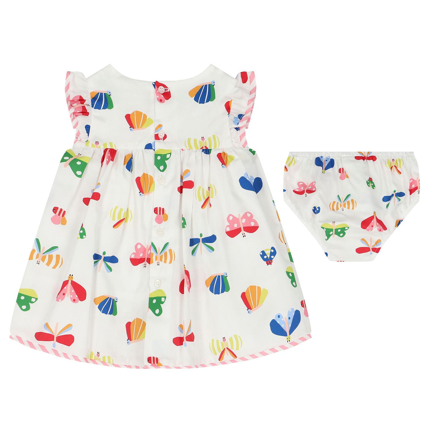 طقم بنات فستان بطبعة باللون الأبيض, 2, hi-res