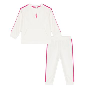 Baby Girls Ivory & Pink Logo Tracksuit