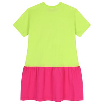 فستان بنات مزين بالزهور باللون الأخضر والوردي