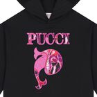 بلوزة بغطاء رأس بشعار بيشي باللون الأسود للبنات, 1, hi-res