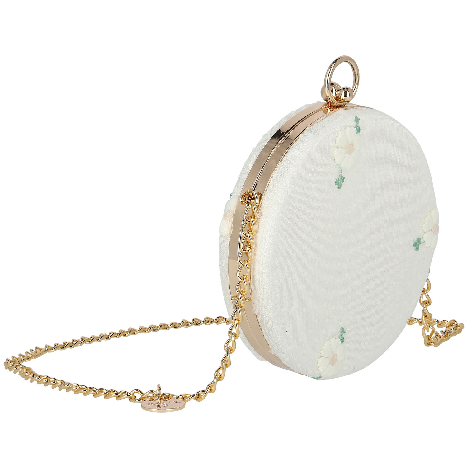 Girls Ivory & Gold Floral Handbag, 1, hi-res