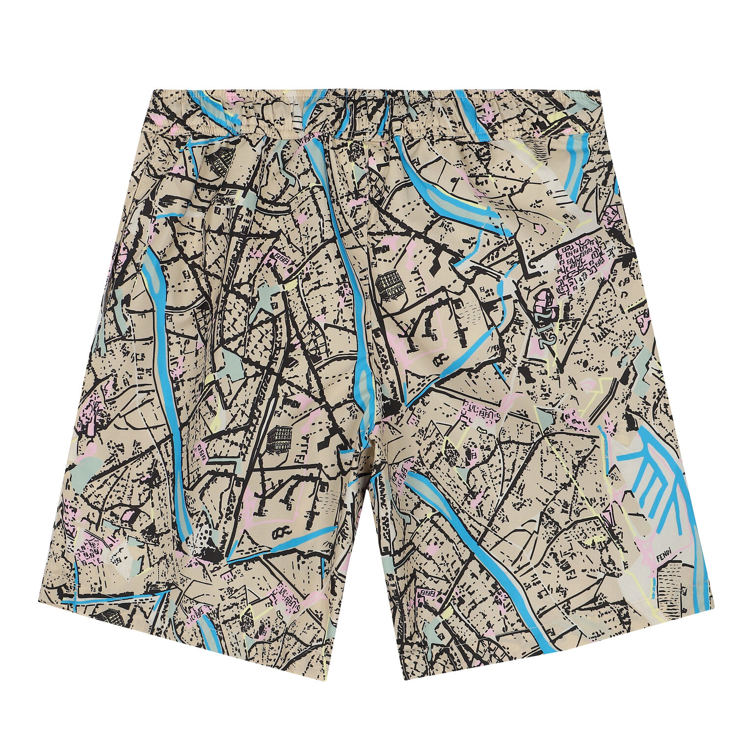 Boys Beige Abstract Swim Shorts, 1, hi-res