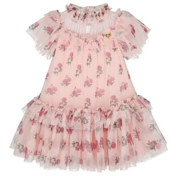 Girls Pink Floral Tulle Dress