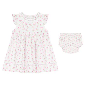 Baby Girls White Rose Print Dress Set