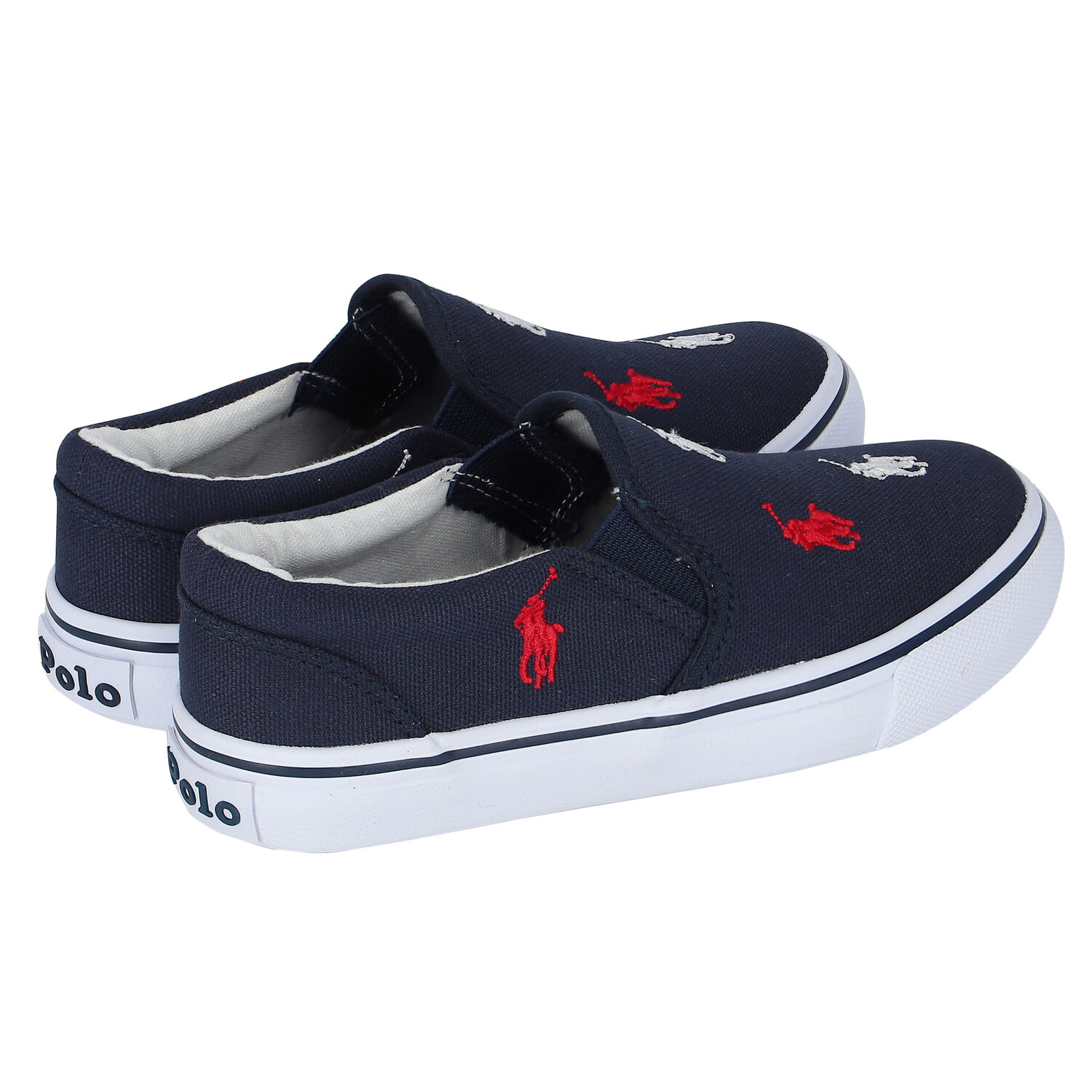 Boys Navy Logo Trainers, 1, hi-res