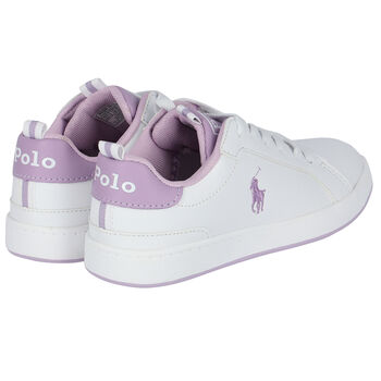 Girls White & Purple Logo Trainers