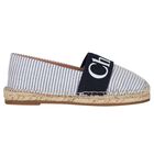 Girls White & Blue Striped Logo Espadrilles, 1, hi-res