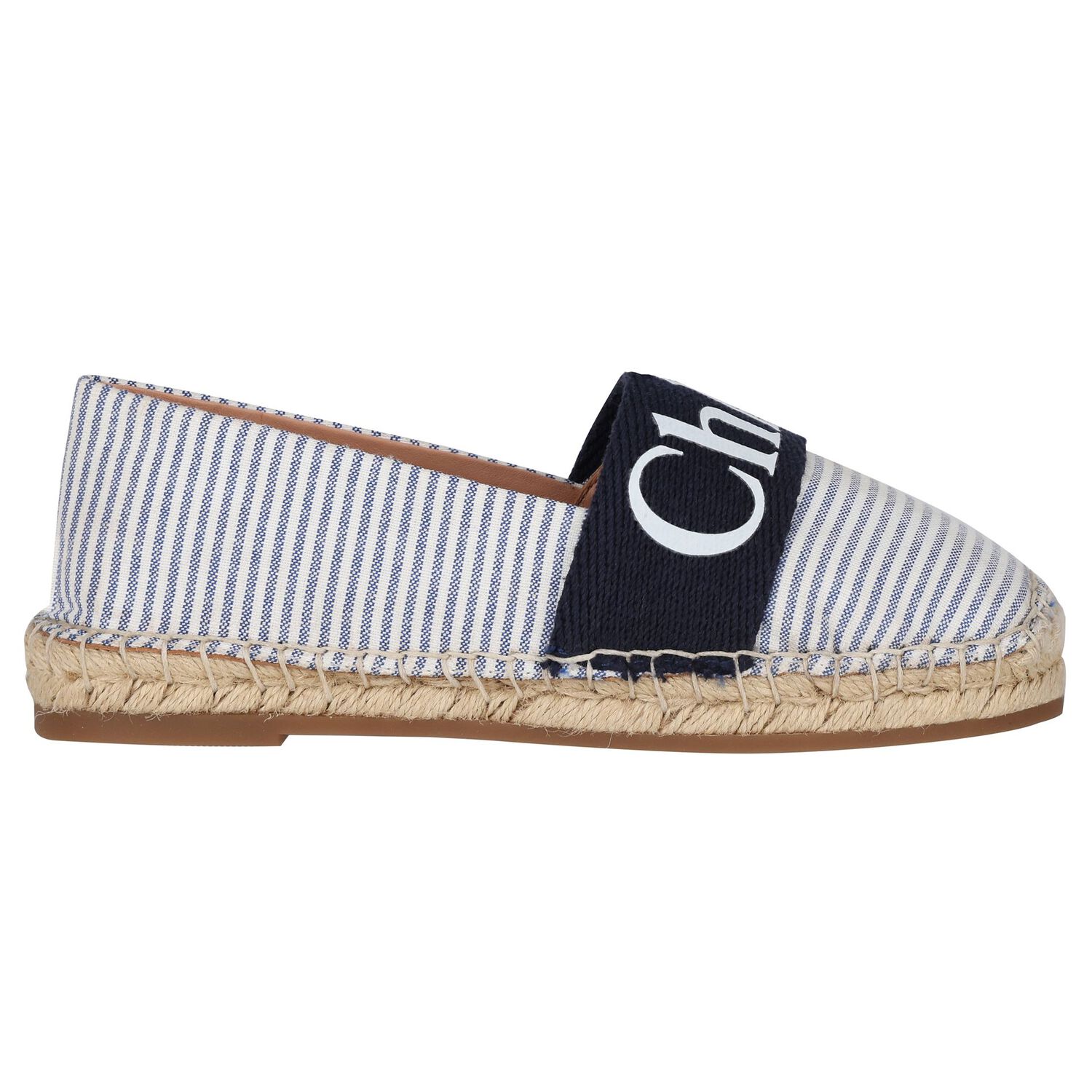 Girls White & Blue Striped Logo Espadrilles, 1, hi-res image number null
