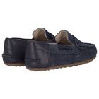Boys Navy Blue Suede Leather Moccasins , 2, hi-res