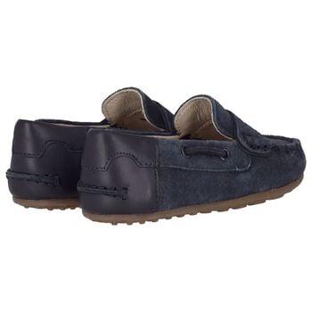 Boys Navy Blue Suede Leather Moccasins 