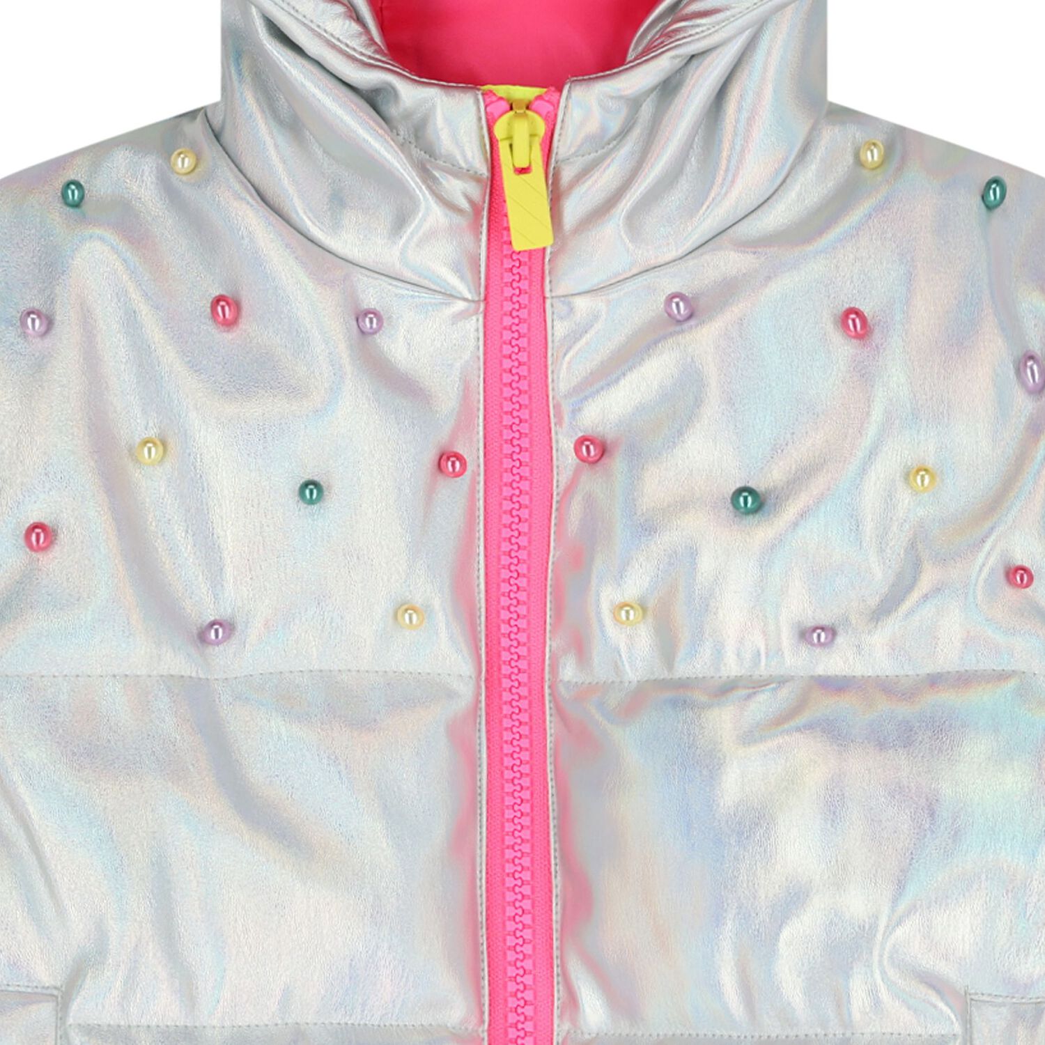 Girls Silver Iridescent Puffer Jacket, 1, hi-res
