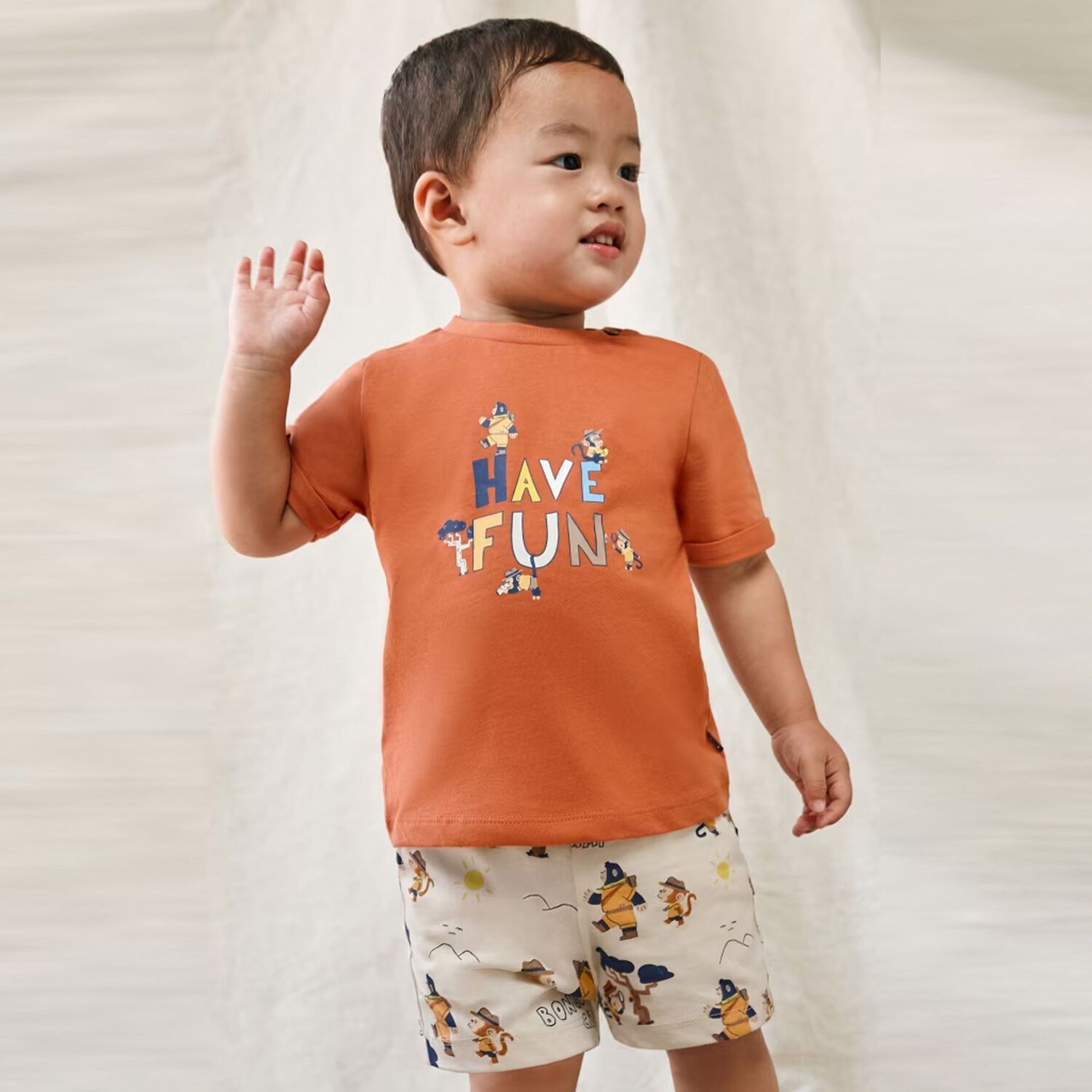 Younger Boys Orange & Ivory Shorts Set, 2, hi-res